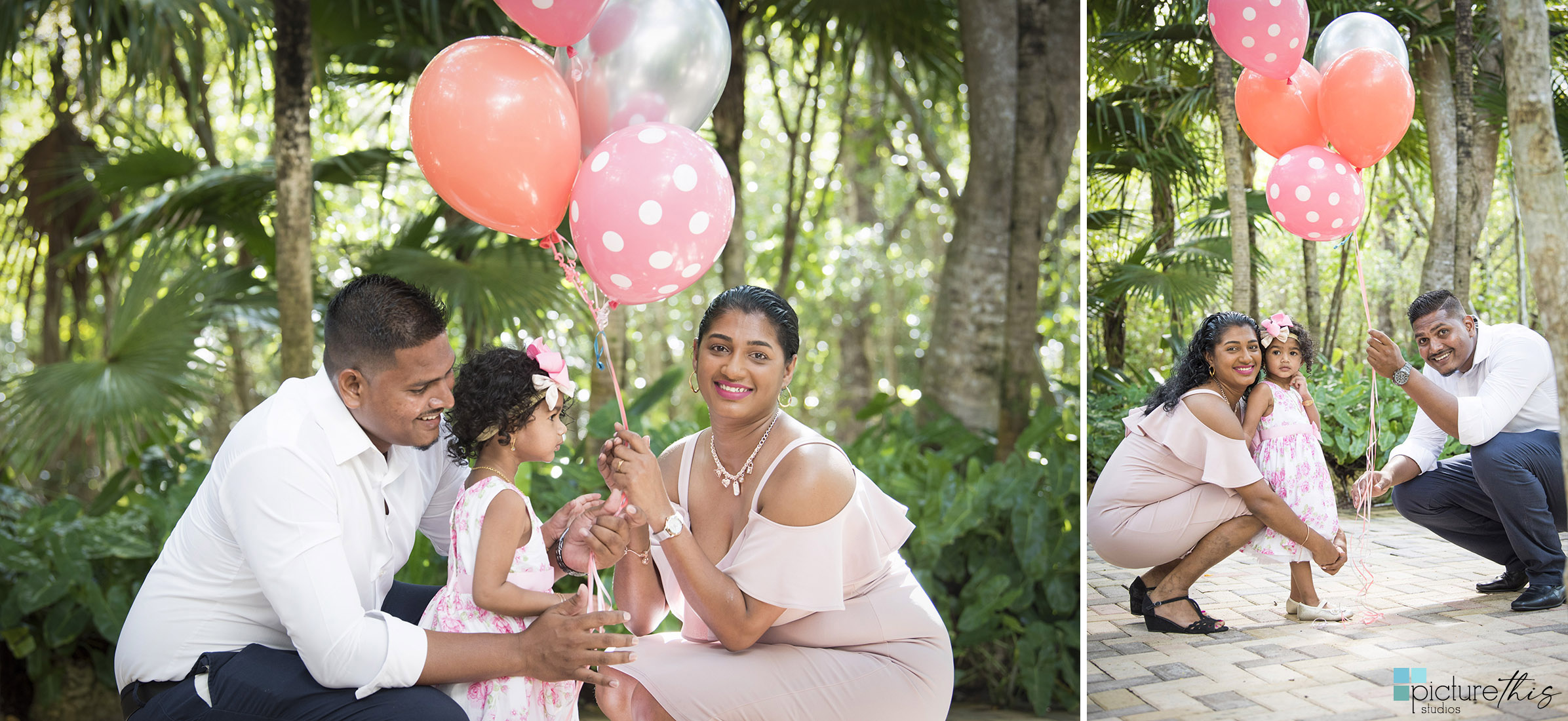 This beautiful little two year old celebrated with family portraits at The Cayman Islands Botanical Park by Heather Holt Photography with Picture This Studios