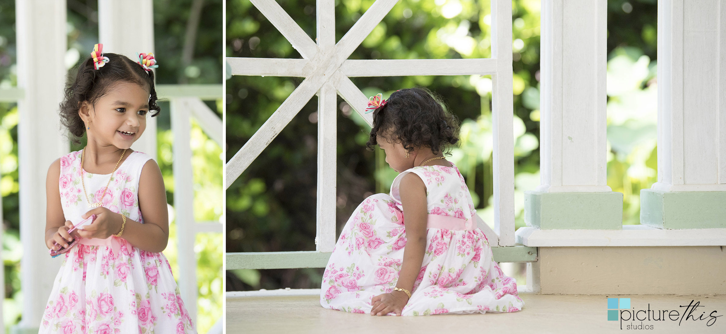 This beautiful little two year old celebrated with family portraits at The Cayman Islands Botanical Park by Heather Holt Photography with Picture This Studios